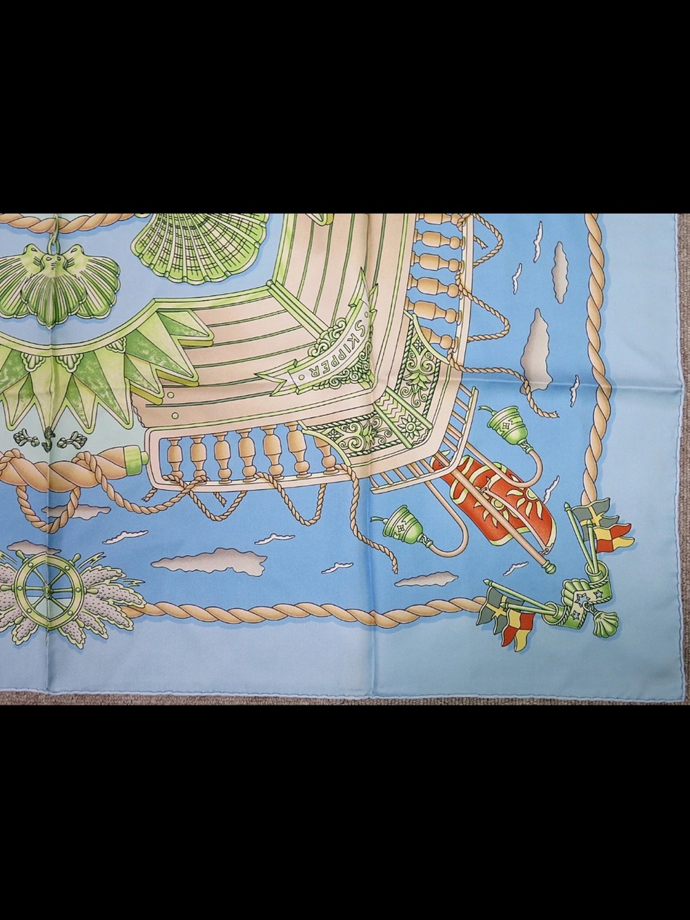 Hermes Pale Blue and Green Silk Nautical Square Scarf - Picture 6 of 16